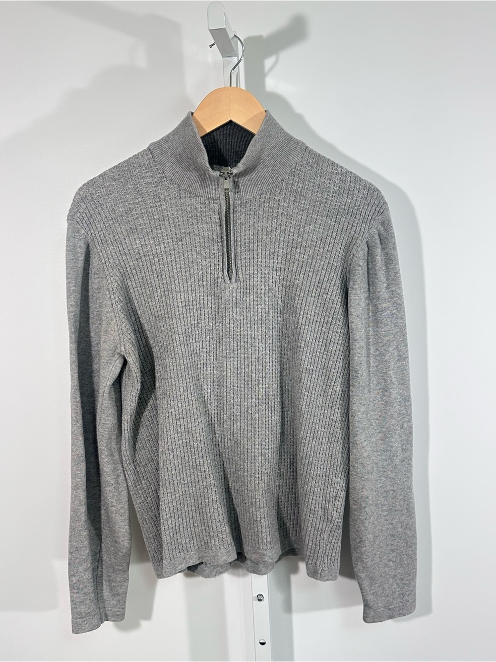 Zachary Prell Italy Cotton Quarter Zip Knit Sweater Men’s Large Gray Ribbed Mock
